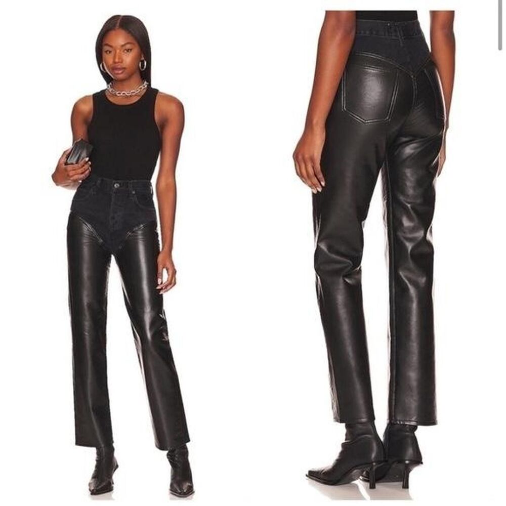 Agolde Women's Black Denim & Leather Pants
